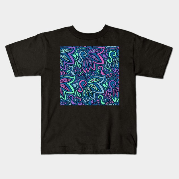 Navy Cool Paisley Kids T-Shirt by JamieWetzel